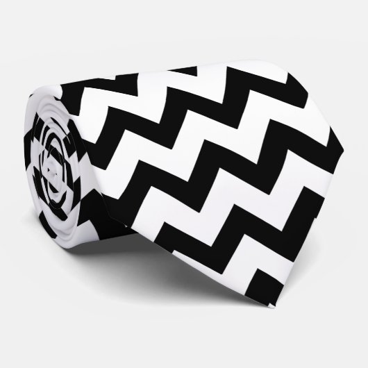 Cravate Motif Chevron noir et blanc simple (Roulé)
