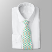 Cravate Motif Chevron Ondulé Bleu Vert et Brun Clair (Attaché)