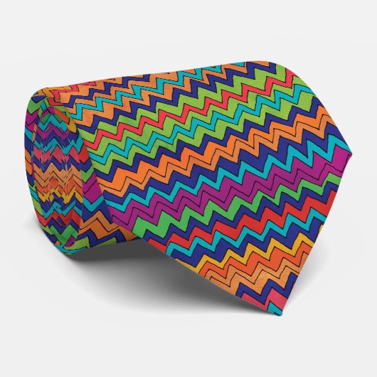 Cravate Motif Chevron vert orange moderne (Roulé)