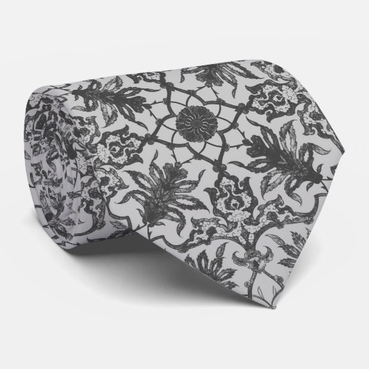 Cravate Motif chinois Art nouveau - gris argenté (Roulé)