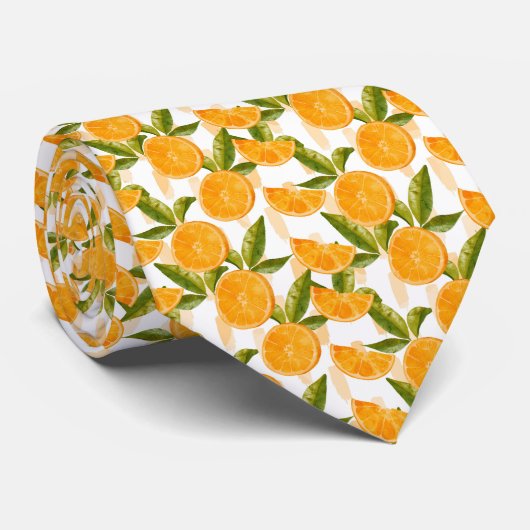 Cravate Motif Citron Orange Aquarelle (Roulé)