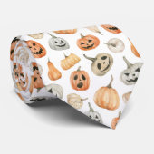 Cravate Motif Citrouille d'aquarelle amusant (Roulé)
