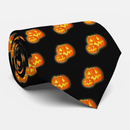 Cravate Motif Citrouille noir orange d'Halloween (Roulé)