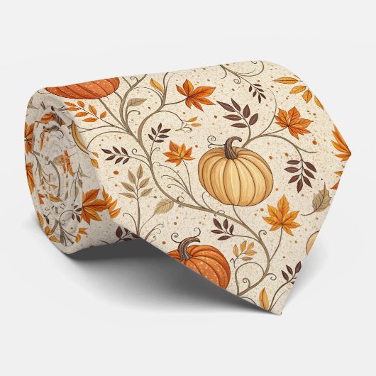 Cravate Motif citrouille rustique et feuillage d'automne (Roulé)