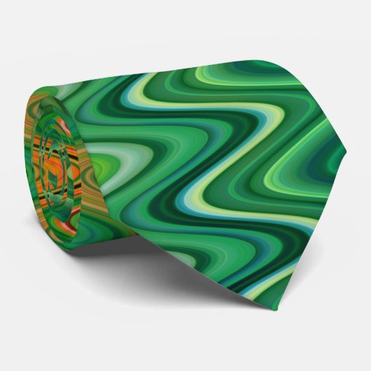 Cravate Motif coloré vert orange Zigzag (Roulé)