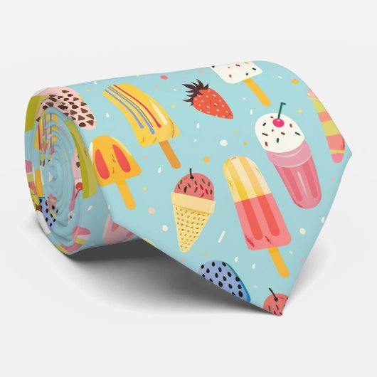 Cravate motif cool carrelé crème glacée (Roulé)