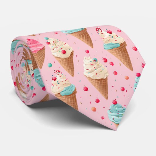 Cravate motif cool carrelé crème glacée (Roulé)