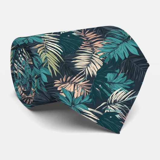 Cravate motif cool carrelé en feuilles tropicales (Roulé)