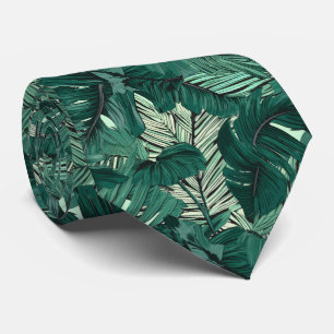 Cravate motif cool carrelé en feuilles tropicales