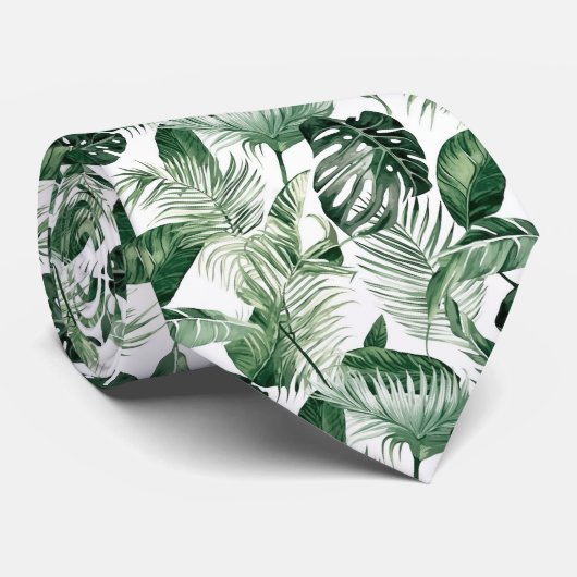Cravate motif cool carrelé en feuilles tropicales (Roulé)