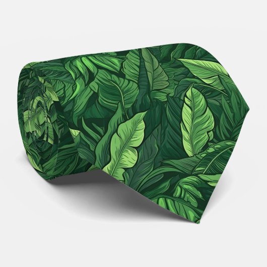 Cravate motif cool carrelé en feuilles tropicales (Roulé)