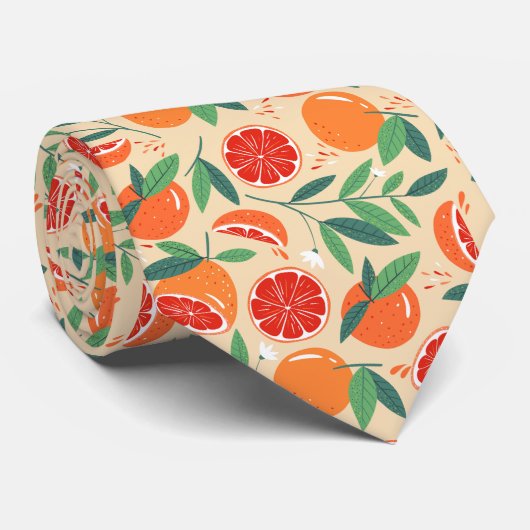 Cravate motif cool carrelé pamplemousse (Roulé)