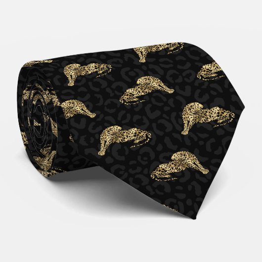 Cravate motif cool de tigre d'or noir (Roulé)