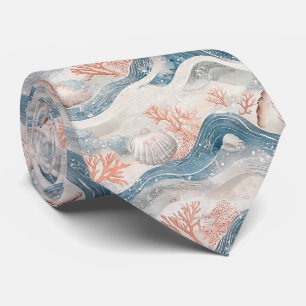Cravate Motif Corail Coquillage Aqua Tropical