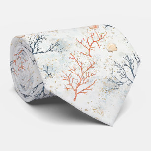 Cravate Motif corail côtier à l'aquarelle Boho Luxe (2)