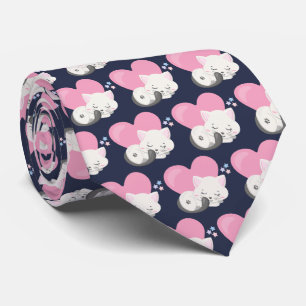 Cravate Motif couchant chaton blanc mignon