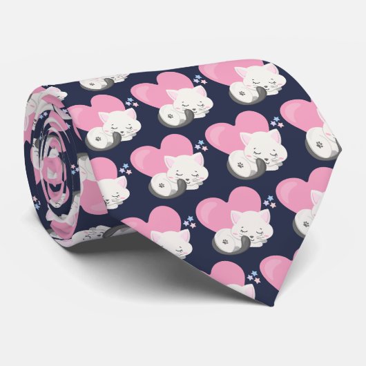 Cravate Motif couchant chaton blanc mignon (Roulé)