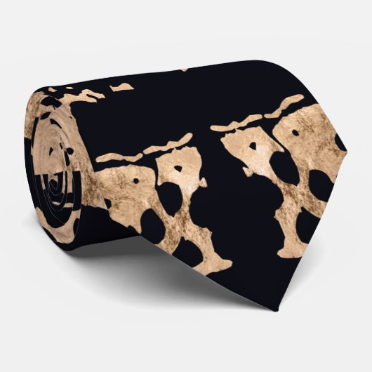 Cravate Motif crocodile moderne en or rose et noir (Roulé)