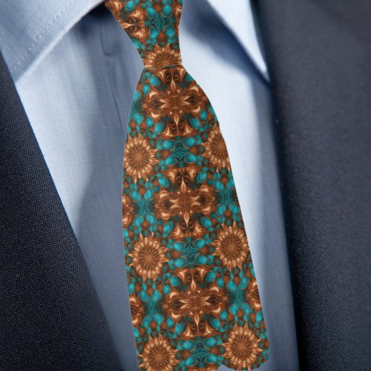 Cravate Motif cuivre et turquoise