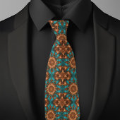 Cravate Motif cuivre et turquoise