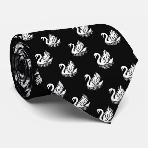 Cravate Motif cygne - Blanc sur noir