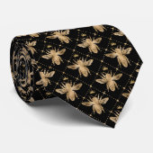 Cravate Motif d'abeille Elegant Noir & Or (Roulé)