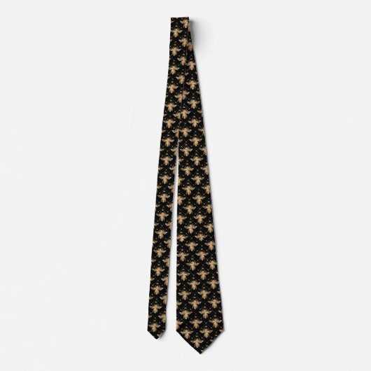 Cravate Motif d'abeille Elegant Noir & Or (Dos)
