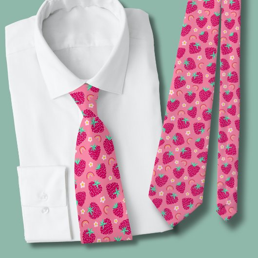 Cravate Motif Daisy Arc-en-ciel Fraise