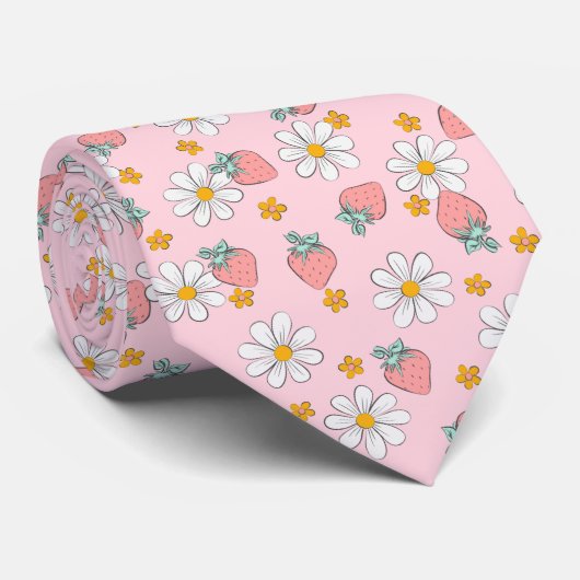 Cravate Motif Daisy Fraise d'Été (Roulé)