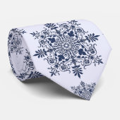 Cravate Motif Damas de flocon bleu (Roulé)