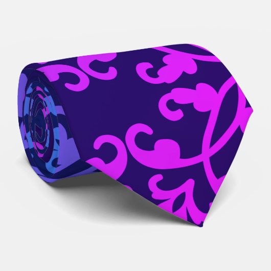 Cravate Motif Damas rose bleu vert (Roulé)