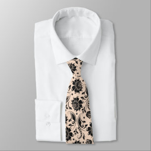 Cravate Motif damassé à fleurs noires et brunes
