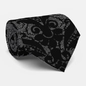 Cravate motif damassé noir en faux dentelle (Roulé)
