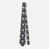 Cravate Motif Damassé Rococo Blanc sur Noir (Devant)