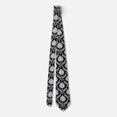 Cravate Motif Damassé Rococo Blanc sur Noir (Dos)
