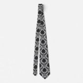 Cravate Motif Damassé Rococo Noir sur Gris (Dos)