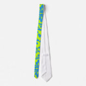Cravate motif damassé vert citron bleu clair oiseau (Dos)