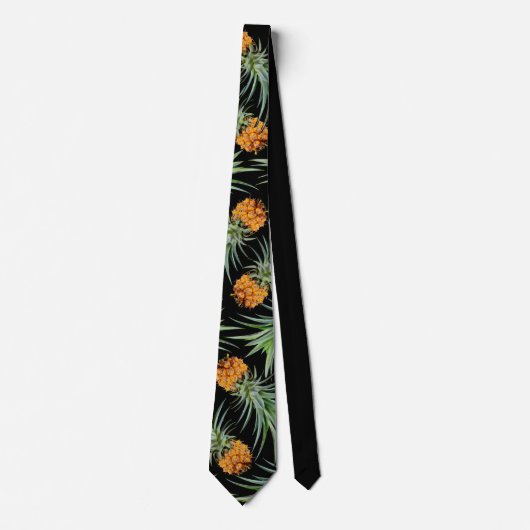 Cravate Motif d'ananas tropical sur noir (Devant)