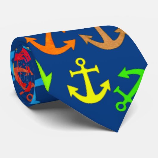 Cravate Motif d'Ancre de bateau coloré (Roulé)