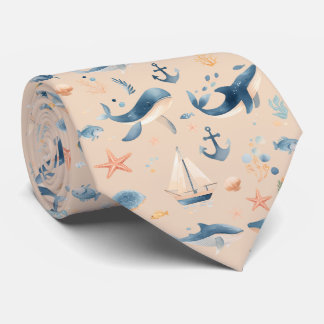 Cravate Motif d'animaux marins à l'aquarelle