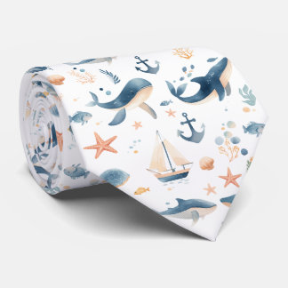 Cravate Motif d'animaux marins à l'aquarelle