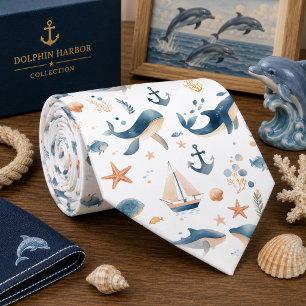 Cravate Motif d'animaux marins à l'aquarelle