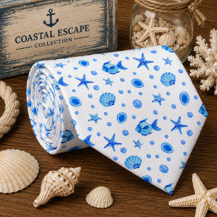 Cravate Motif d'animaux marins à l'aquarelle 