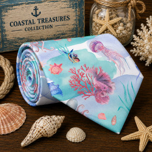Cravate Motif d'animaux marins à l'aquarelle 