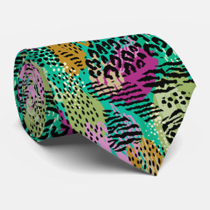 Cravate Motif d'animaux sauvages de la jungle sur des coul