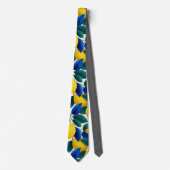 Cravate Motif d'aquarelle citron et bleu Feuille (Devant)