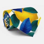 Cravate Motif d'aquarelle citron et bleu Feuille (Roulé)