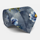 Cravate Motif d'aquarelle de fleurs bleues (Roulé)