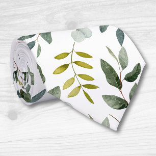 Cravate Motif d'aquarelle Feuille vert monogramme
