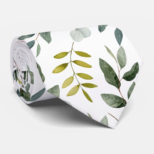 Cravate Motif d'aquarelle Feuille vert monogramme (Roulé)